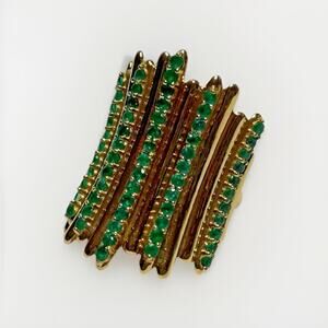 Ileana Makri 18k Gold 1.36 ct Pave Green Emeralds Grass Fence Ring $6300 Size 7